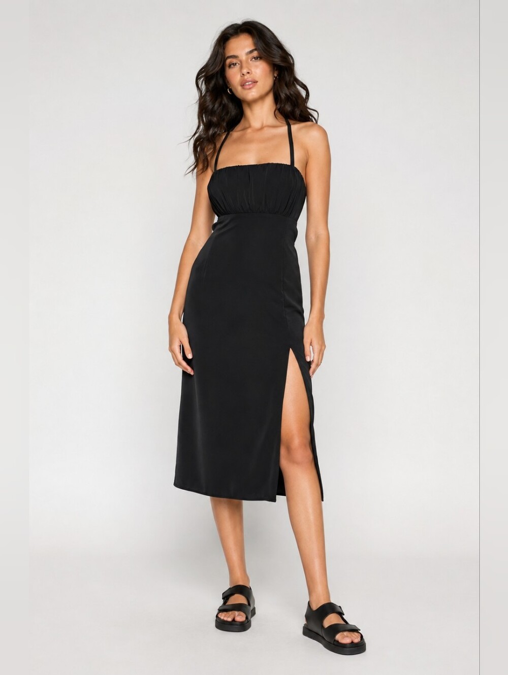 Abercrombie & Fitch Black Halter Midi Dress with Side Slit